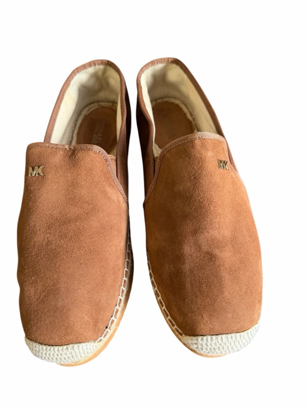 Michael Kors Leather Suede Slip-On Espadrilles Shearling Lined Brown Size 8